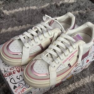 Dolce & Gabbana Women's Cream and Pink Sneakers